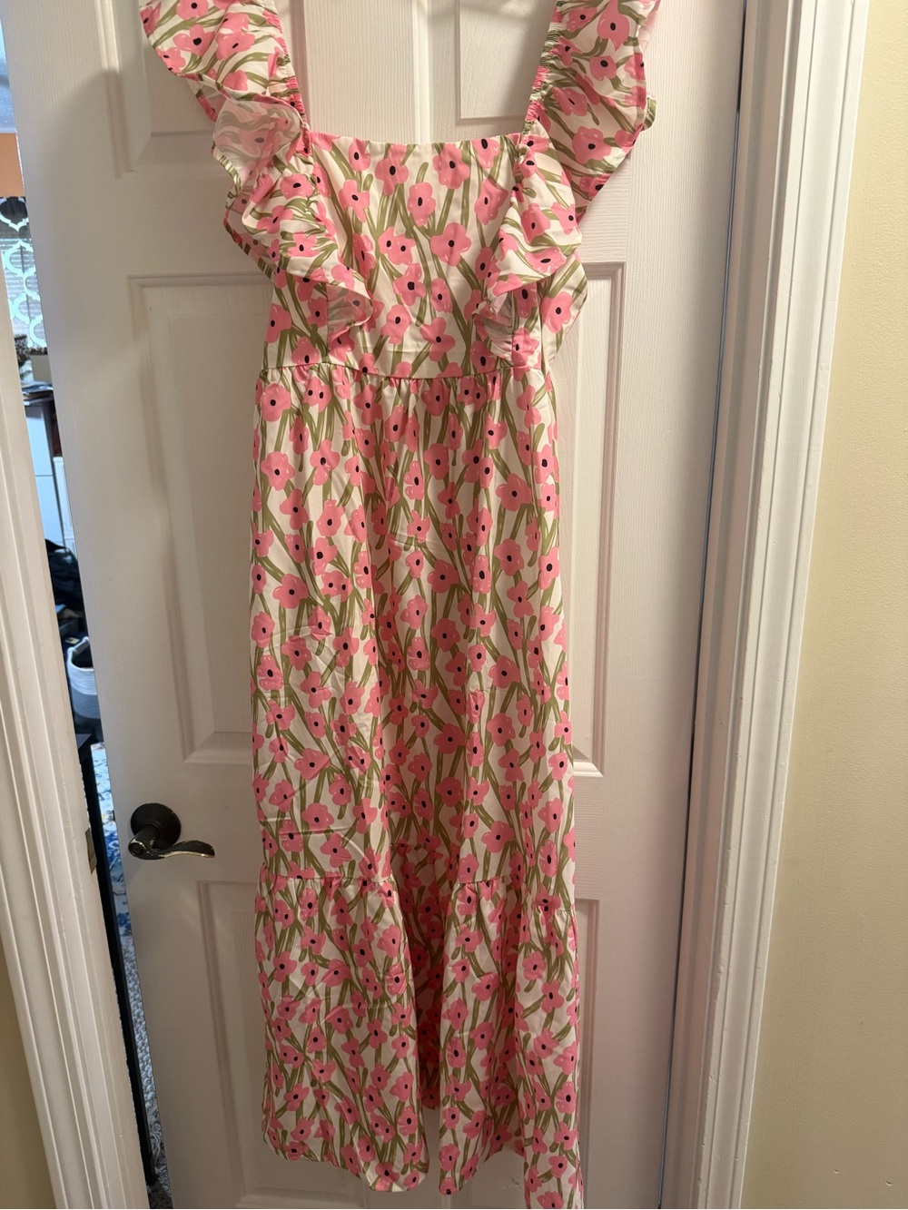Pink Floral Ruffle Strap Maxi Dress - new without tags
